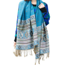 China new design women autumn winter warm ornament jacquard pashmina scarf with tassel